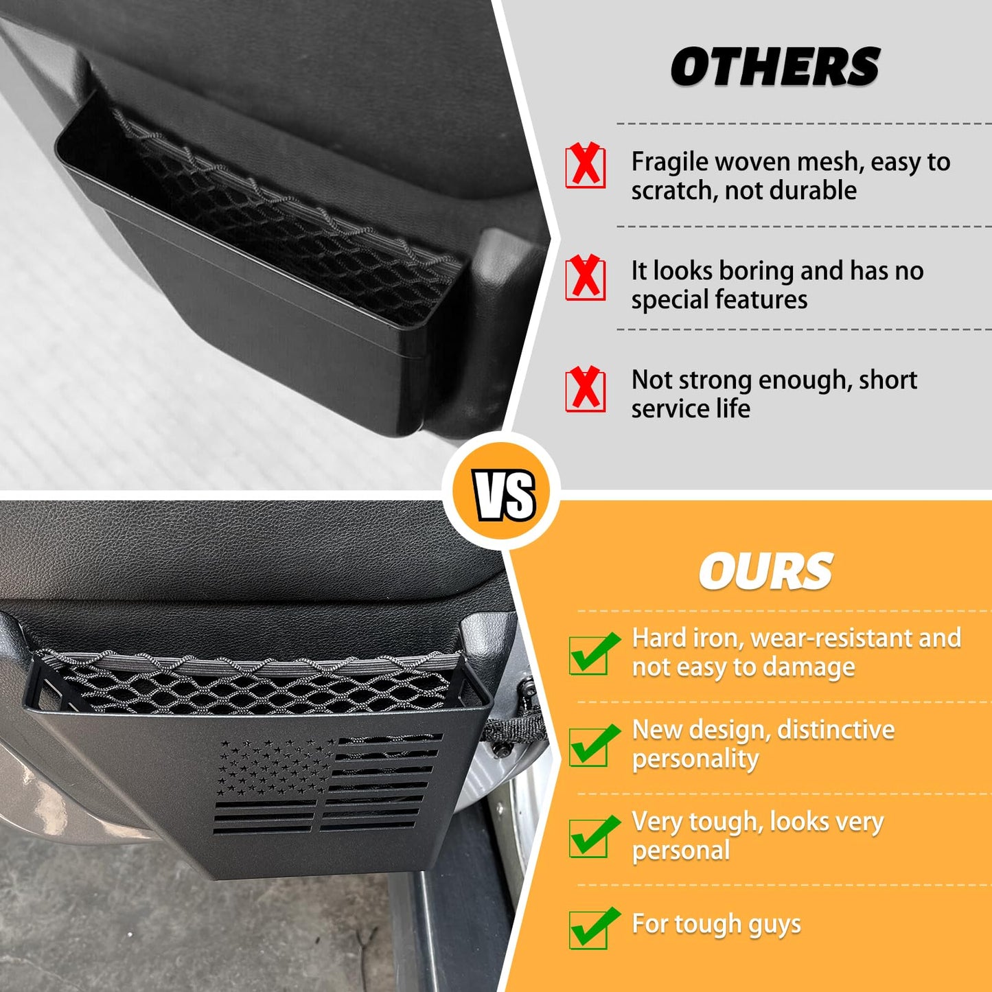 Metal Front Door Storage Box For 2007-2018 Jeep Wrangler JK 2/4 Door (Black)