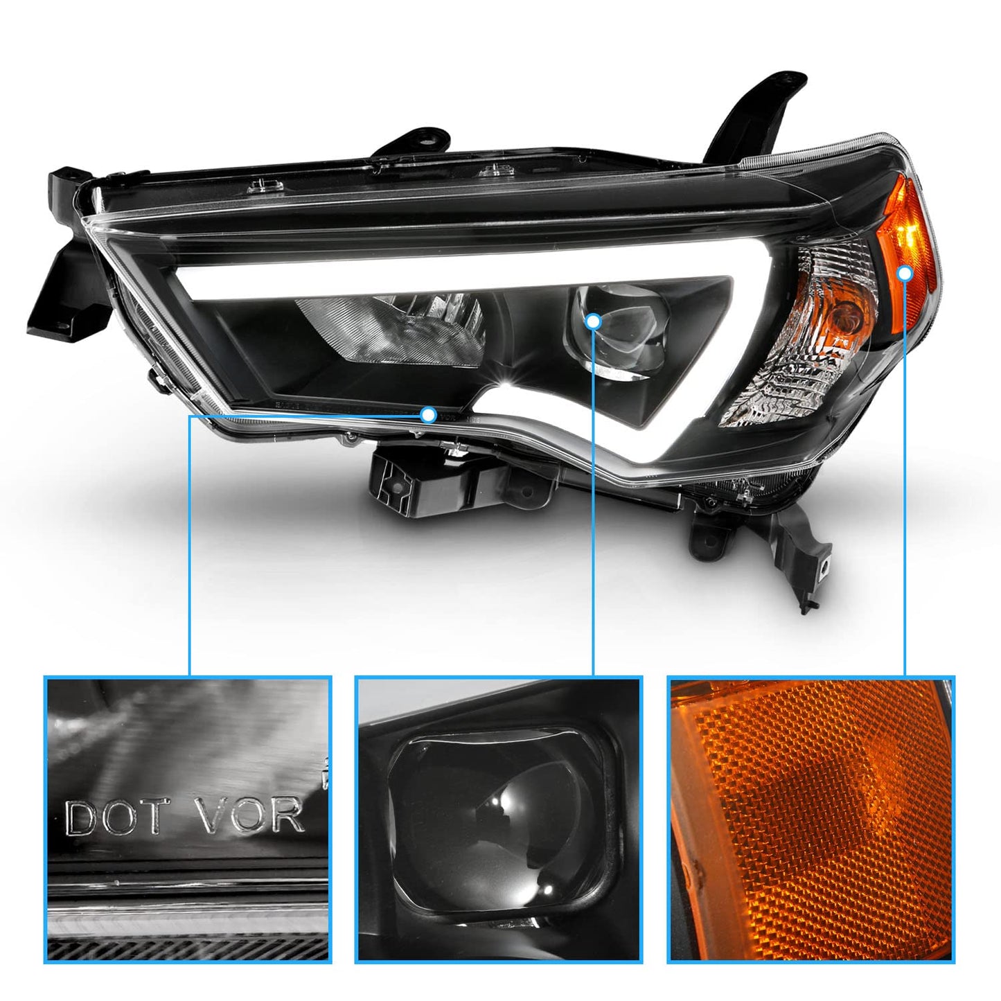 LED Tube Square Projector Headlights Assembly Set For Toyota 4Runner 2014-2023