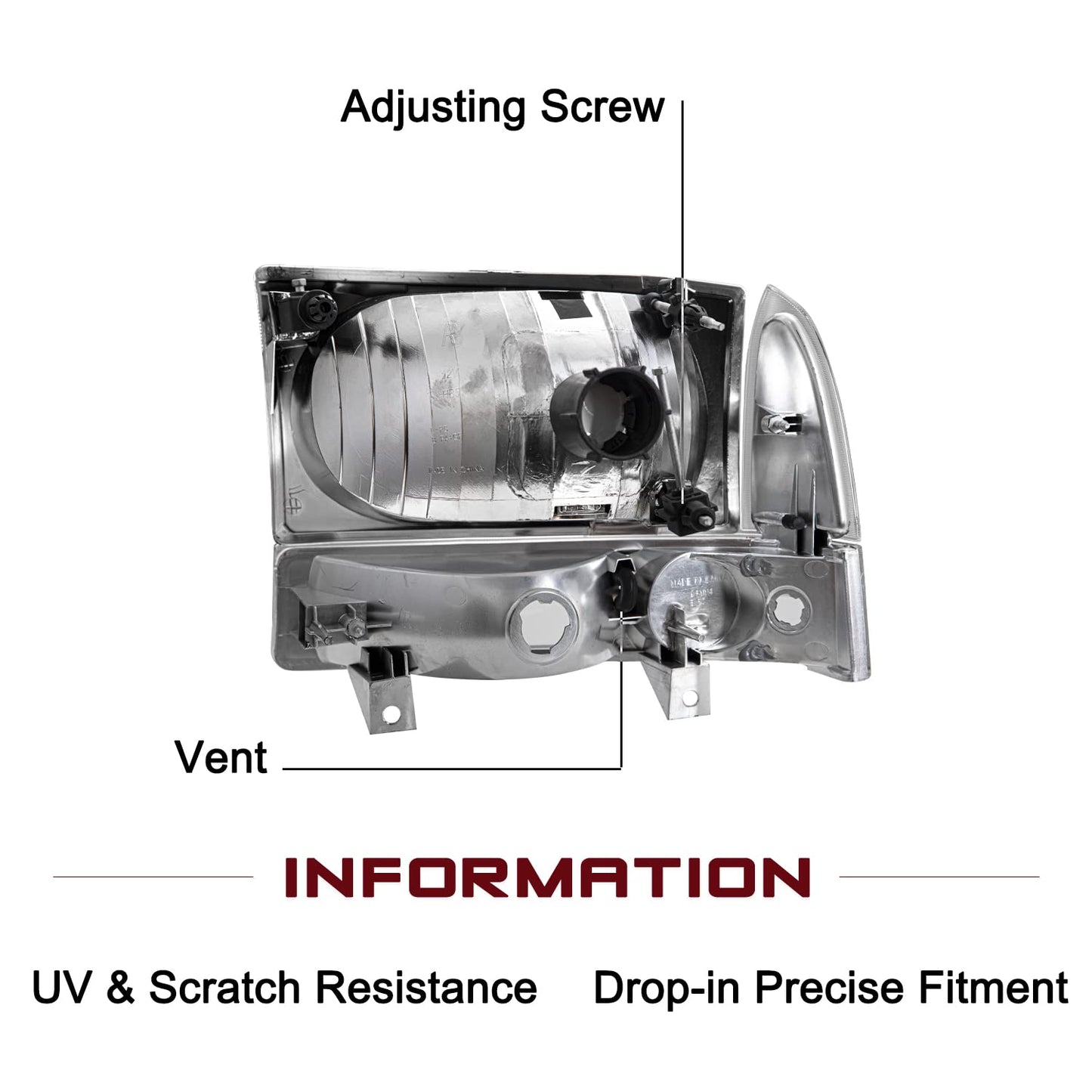 Headlight Assembly Compatible with 1999-2004 Ford F-250 F-350 F-450 F-550 Super Duty/2000-2004 Ford Excursion Headlamp(Chrome Housing with Amber Reflector)