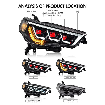 LED Headlight Sequential Turn Signal Head Lamp Assy Fit for Toyota 4Runner 2014-2021 - OMOTOR
