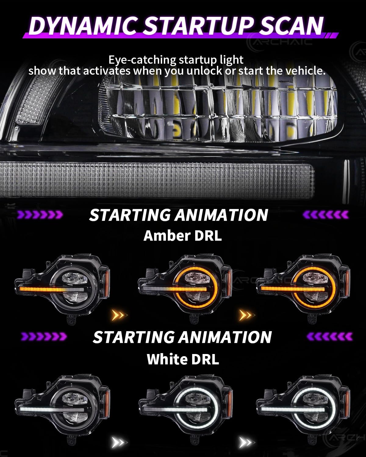 LED Headlights Assembly with Amber/White DRL, Sequential Turn Signal Front Light for Ford Bronco 2021-2025