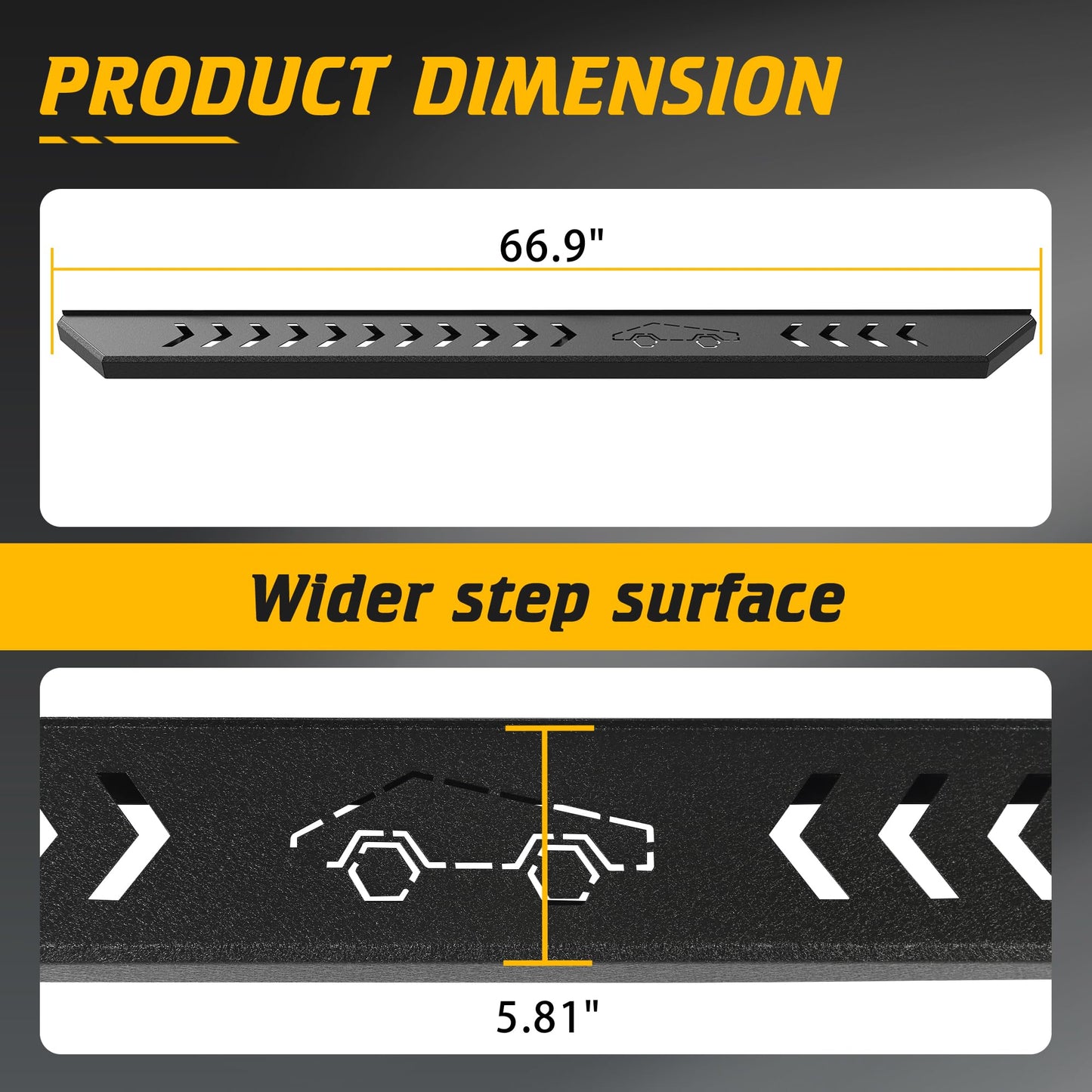 5.81 In Heavy Duty Carbon Steel Running Boards Fit for Toyota Land Cruiser LC250 Prado J250 2024-2025