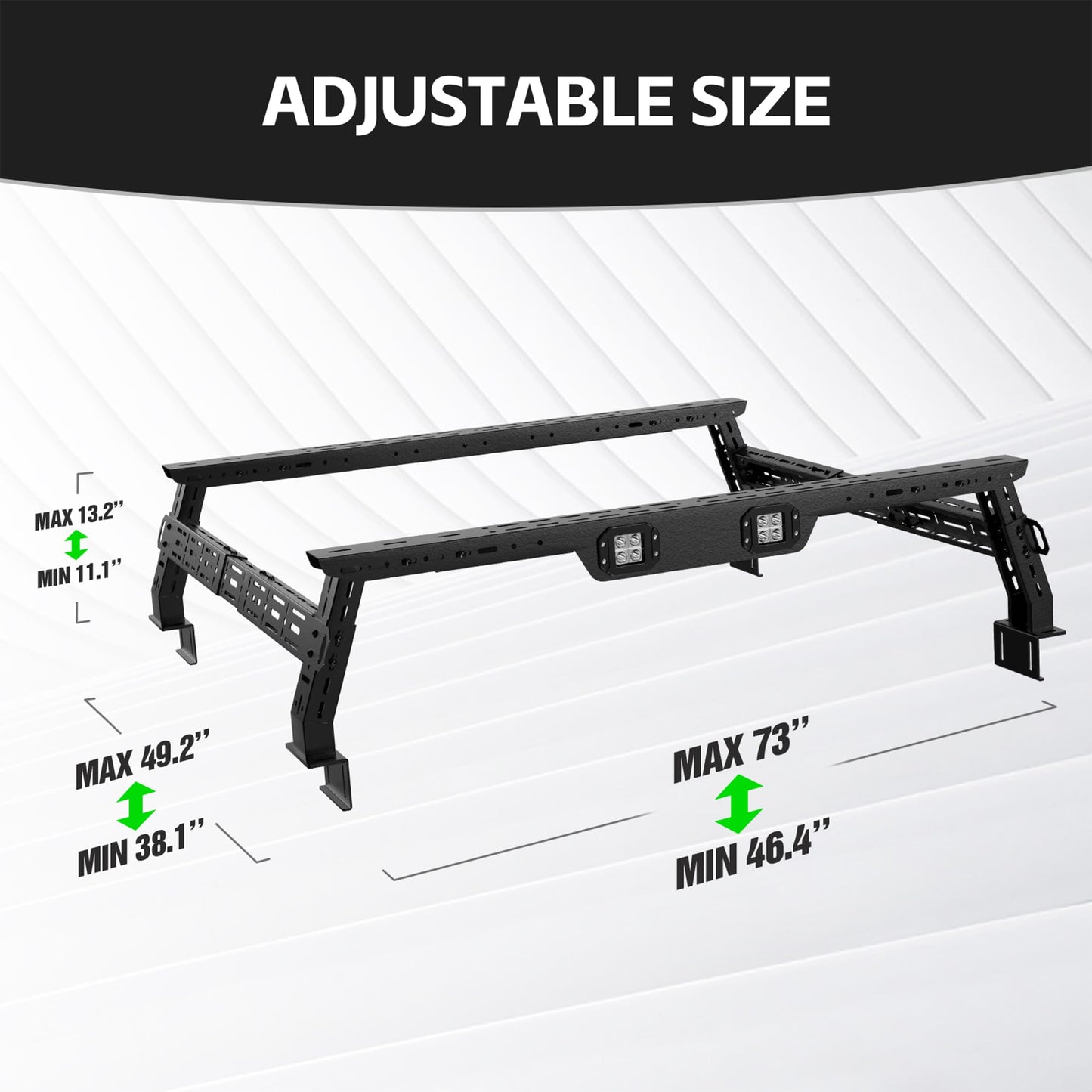 Adjustable 11-13" High Bed Racks Compatible with Tacoma/Ram 1500/ Tundra/Silverado & Sierra 1500/ F150/ Gladiator JT/Titan/Frontier/Canyon/Ranger
