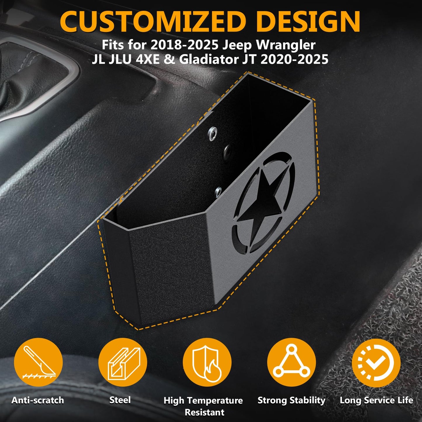 Upgrade Metal Gear Shift Center Console Organizer for Jeep Wrangler Gladiator JL JLU 2023-2025 2022-2018 Rubicon Sahara 4xe (Not for JK/JKU) - OMOTOR