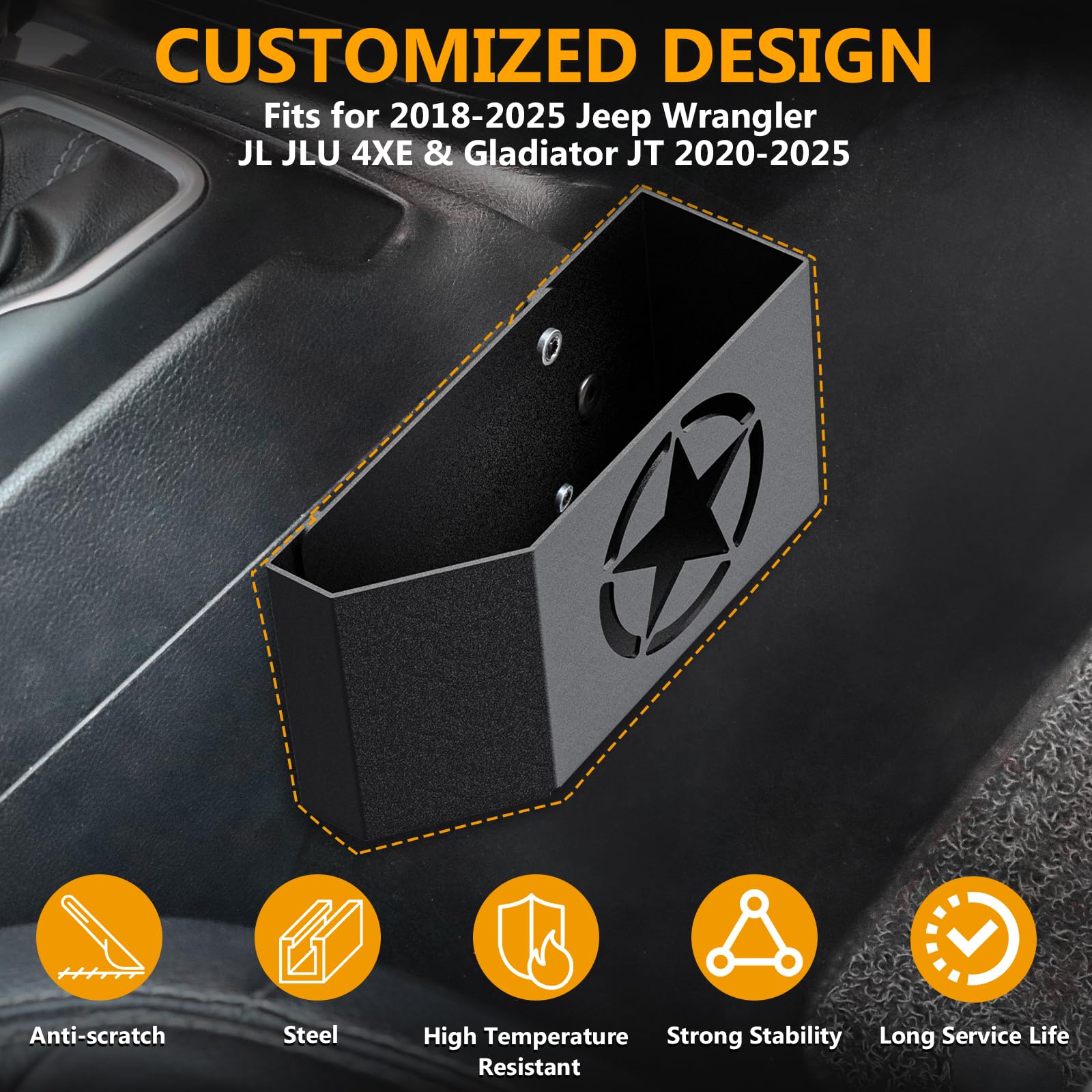 Upgrade Metal Gear Shift Center Console Organizer for Jeep Wrangler Gladiator JL JLU 2023-2025 2022-2018 Rubicon Sahara 4xe (Not for JK/JKU) - OMOTOR