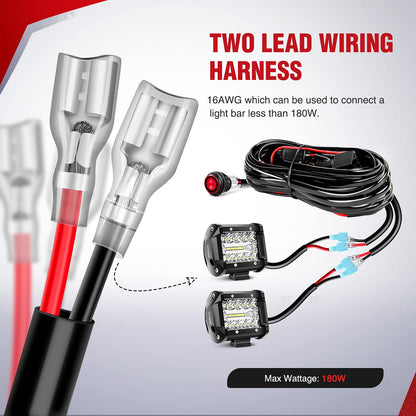 LED Light Bar Wiring Harness Kit - 2 Leads 12V On Off Switch Power Relay Blade Fuse for Off Road Lights LED Work Light