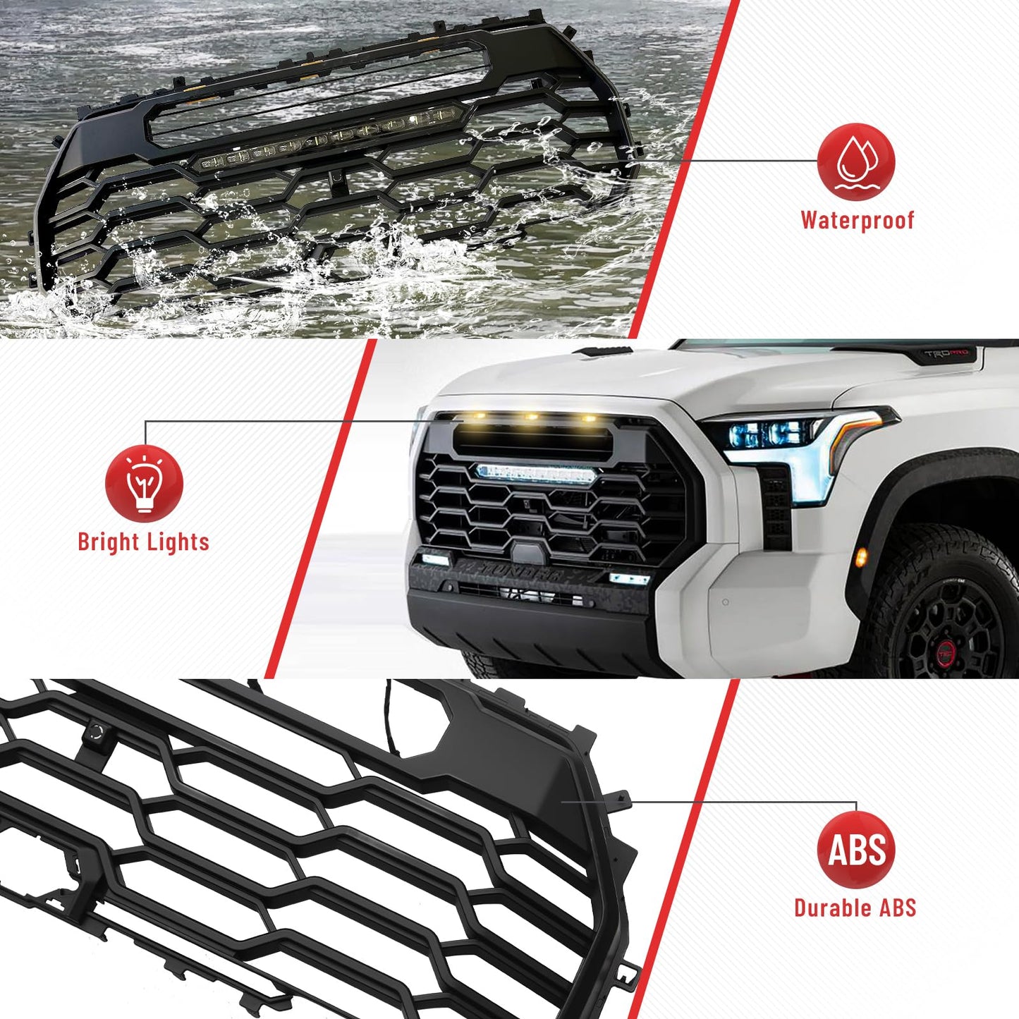 Front Grille with LED Lights and Light Bar Compatible with 2022-2025 Toyota Tundra