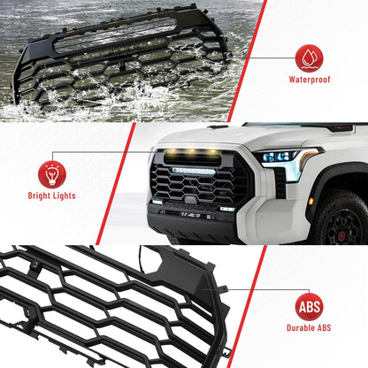 Front Grille with LED Lights and Light Bar Compatible with 2022-2025 Toyota Tundra