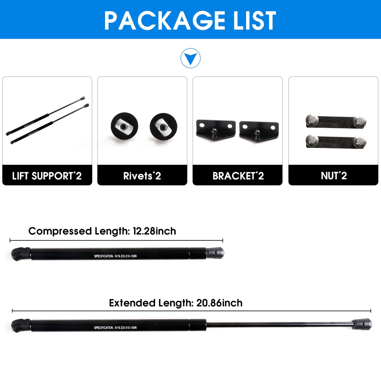 Front Hood Lift Supports Shocks for Ford Bronco Sport 2021 - 2025, Pack of 2