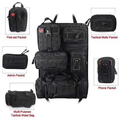Tactical Seat Back Organizer Storage Hanger Bag with 5 Detachable Molle Pouch fits for All Vehicel