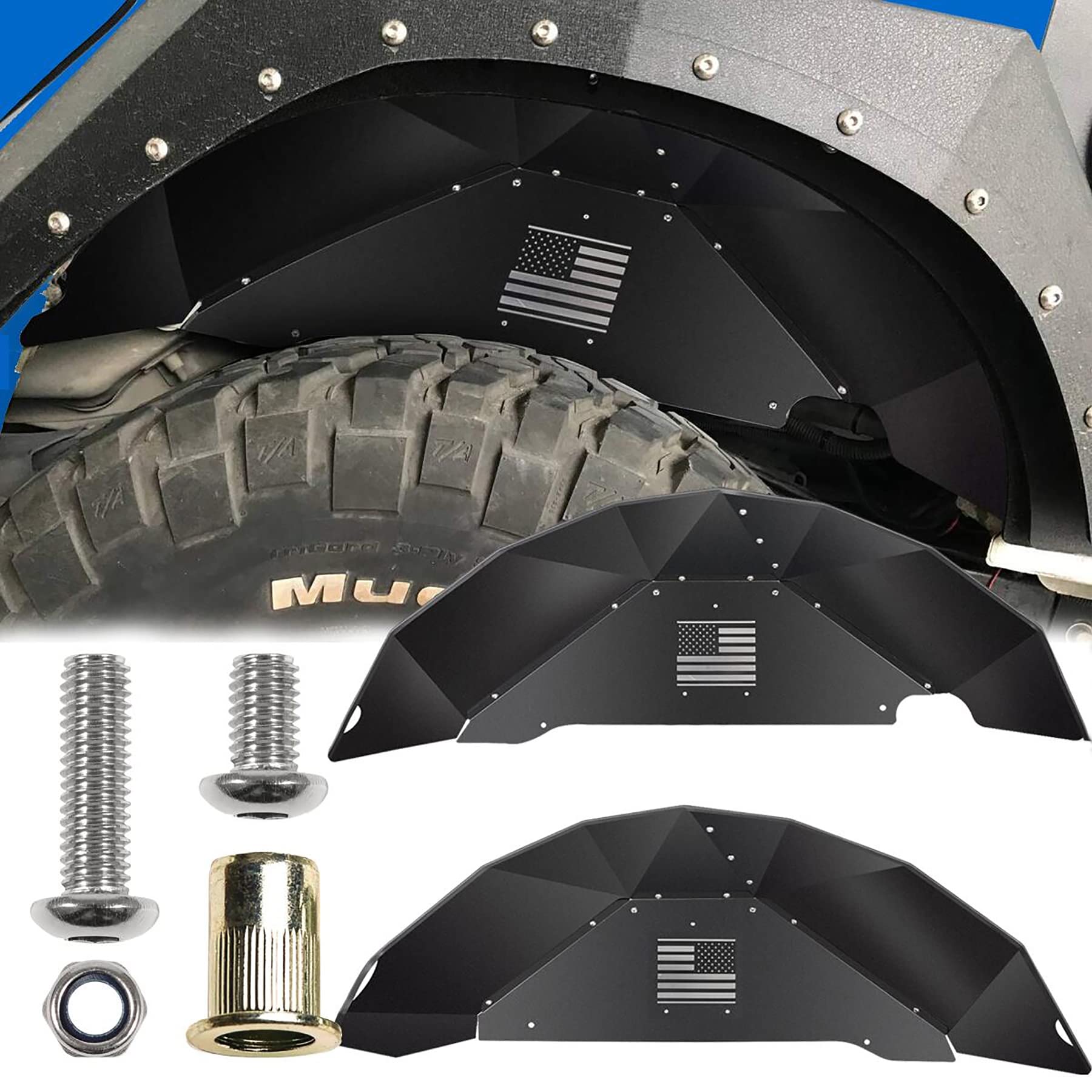 Black Inner Fender Liner Compatible with Wrangler 2007-2018 JK JKU & Unlimited 2/4 Doors - OMOTOR