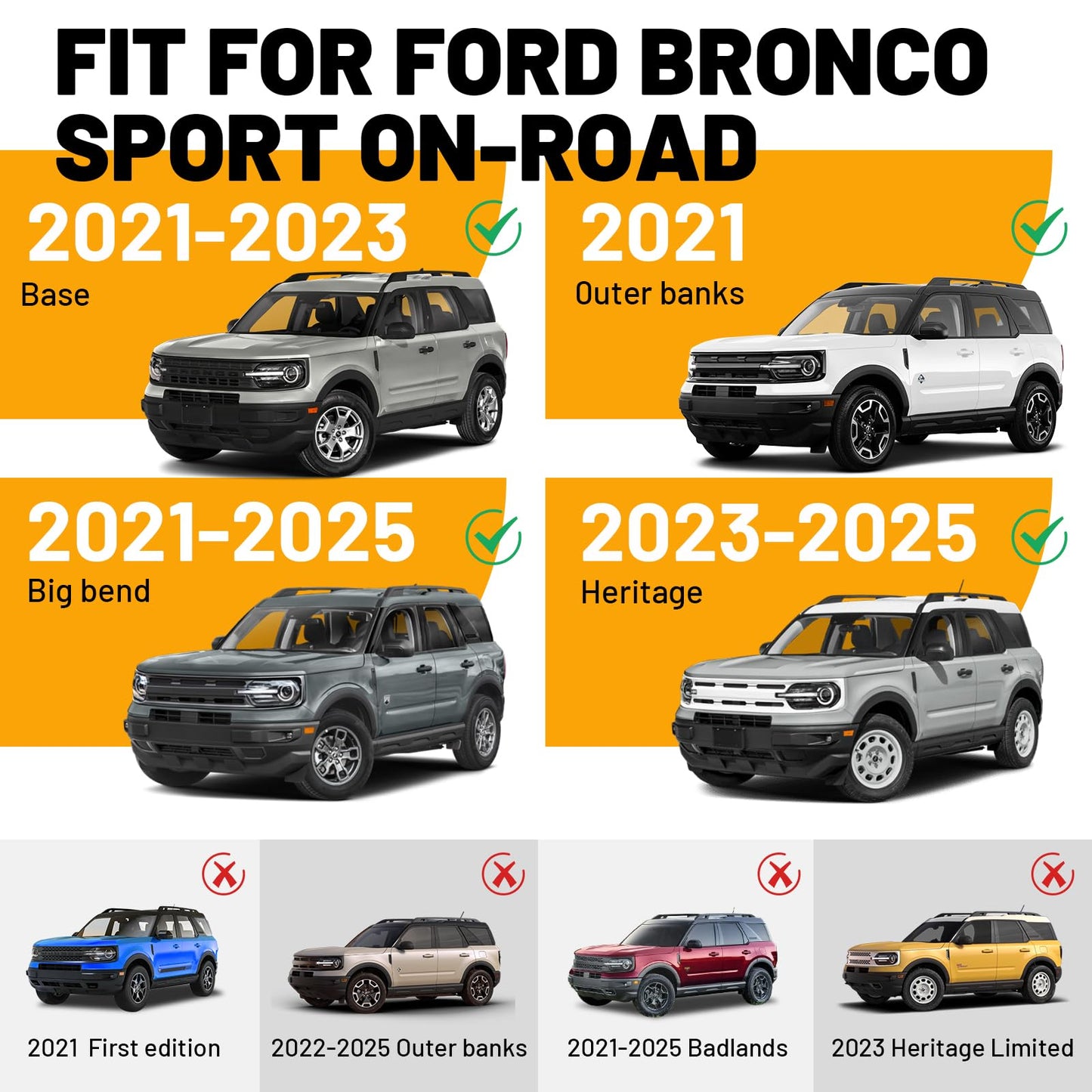 220lb Lockable Roof Rack Cross Bars Compatible with Ford Bronco Sport Base & Bigbend & Outer Banks & Badlands & First Edition 2021 - 2025