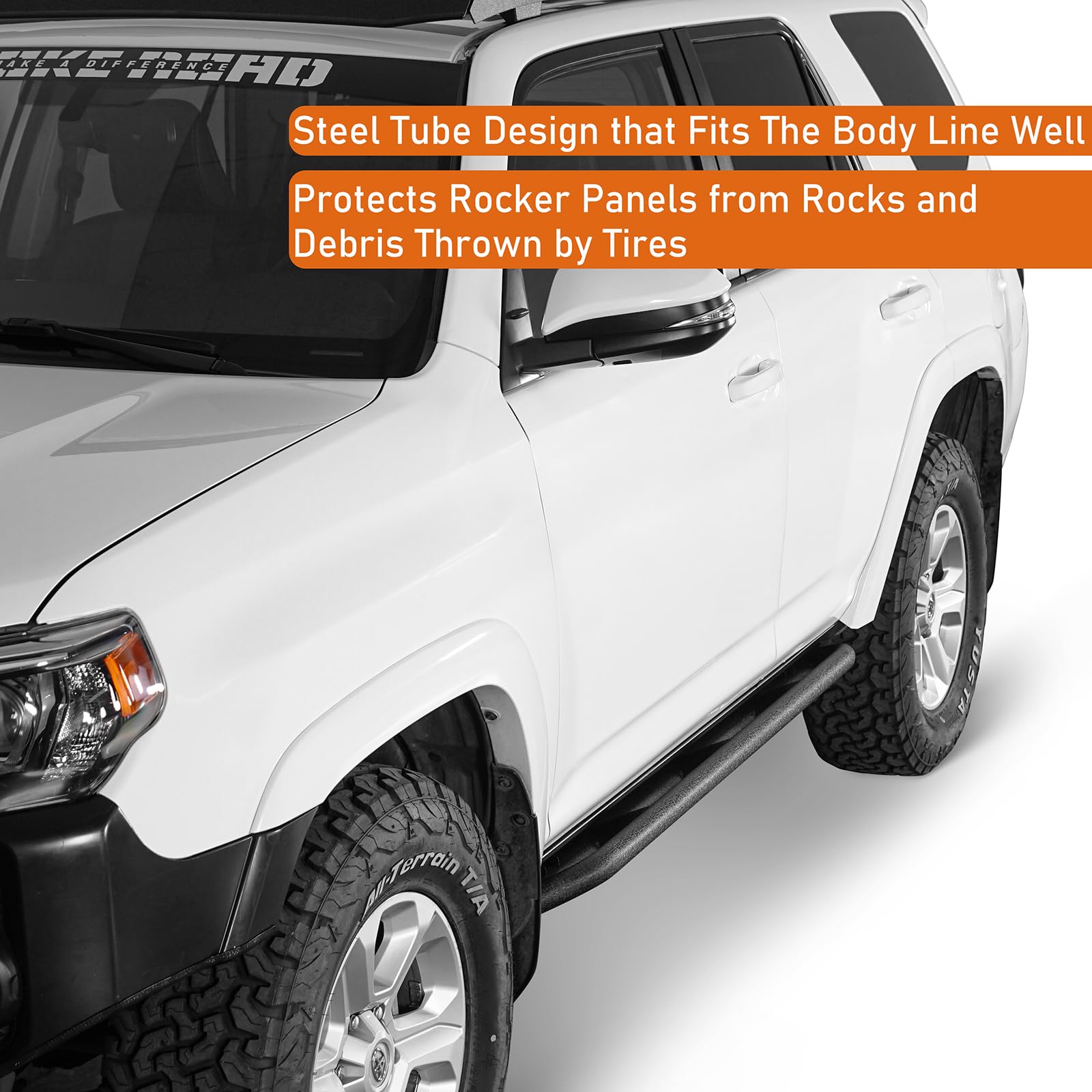 Rock Slider Rails Rocker Guard Offroad Steel Door Armor Compatible with 2010-2024 Toyota 4Runner 5th Gen (Excluding Limited, Nightshade, TRD Sport & 10-13 SR5) - OMOTOR