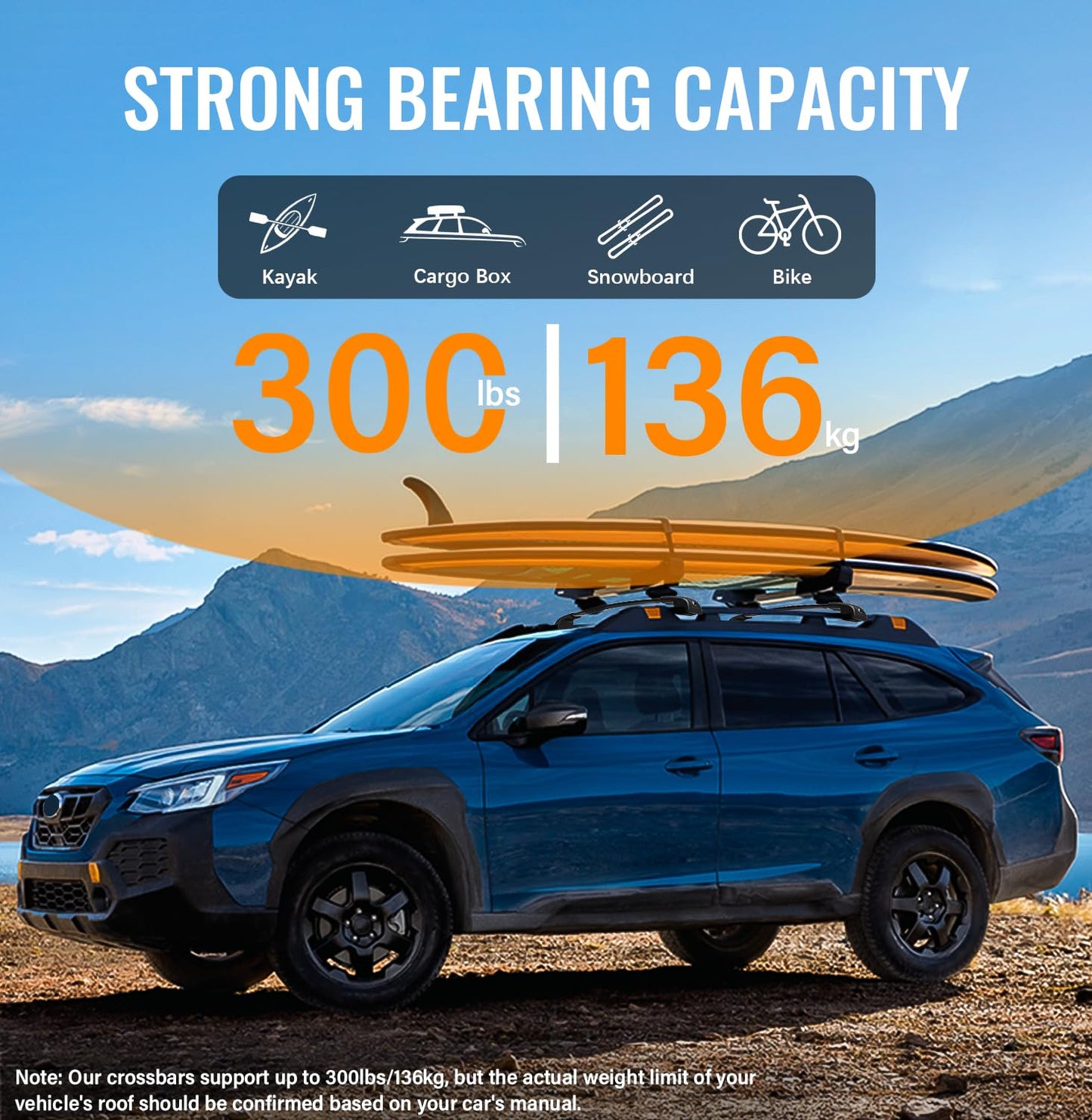 300lbs Lockable Roof Rack Cross Bars Compatible with Subaru Outback Wilderness 2022 -2026