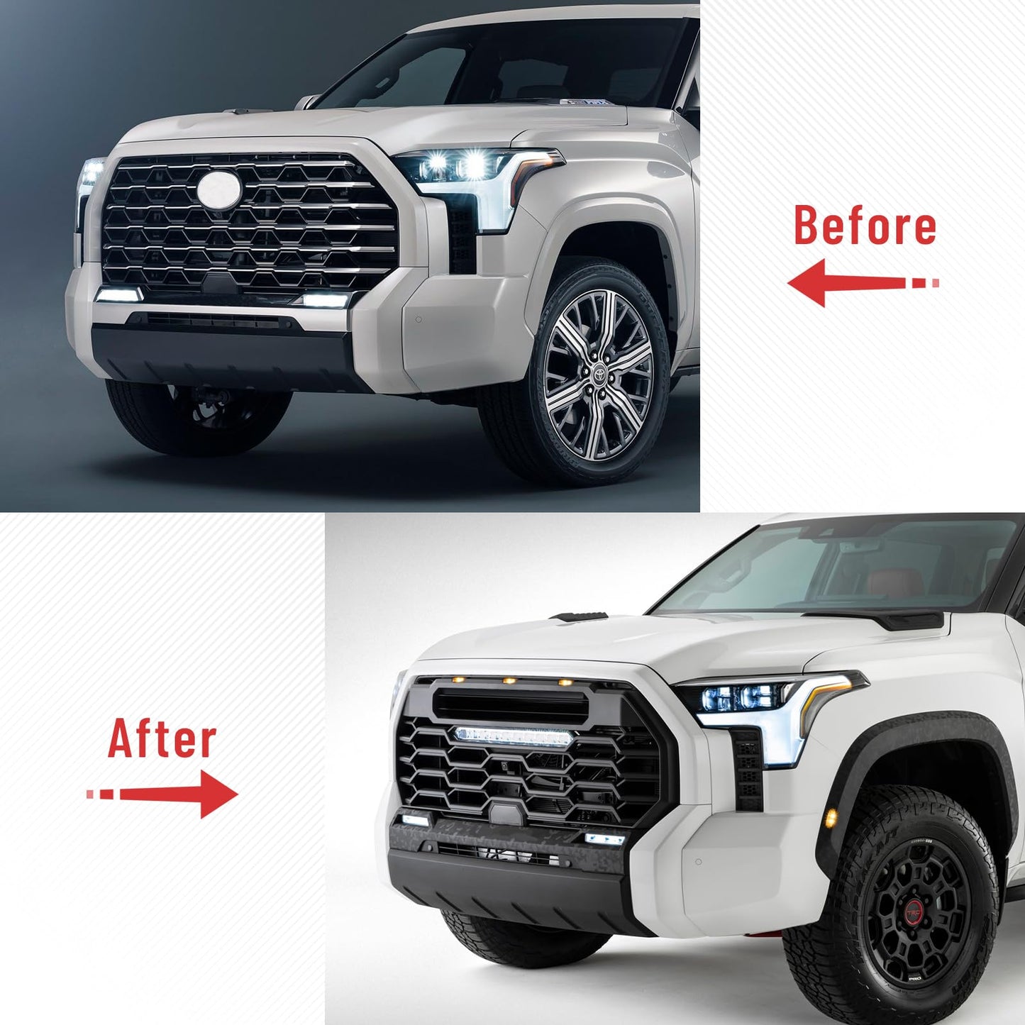Front Grille with LED Lights and Light Bar Compatible with 2022-2025 Toyota Tundra