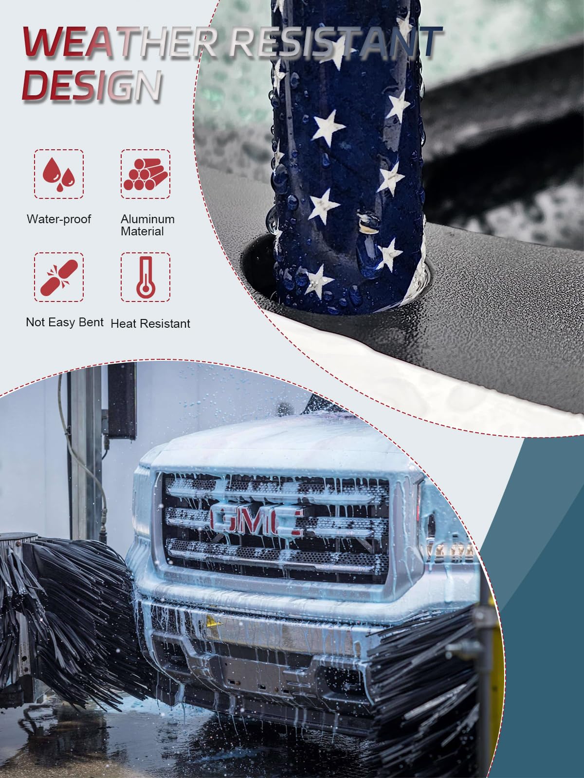 Universal 50 Cal American Flag Bullet Truck Antenna Compatible with GMC Sierra 1500 Chevy Dodge Ram Silverado 1500, 2500, 3500, Ford F150, F250, F350
