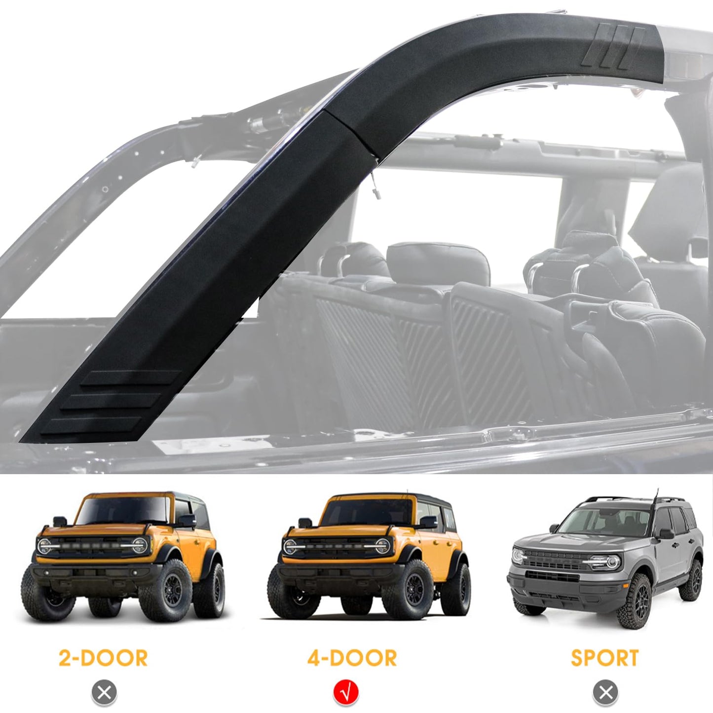 4Pcs D-Pillar Roll Bar Protective Cover Kit fits Ford Bronco 4 Door 2021 - 2026