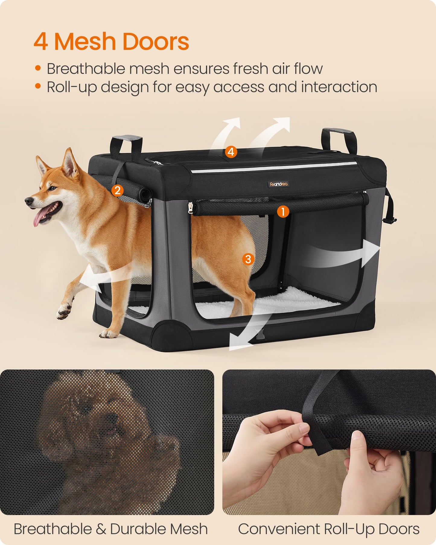 Dog Crate, Collapsible Soft Travel Crate for Large Dogs (3 Year Warranty), Indoor & Outdoor Portable Pet Kennel with Chew-Proof Mesh Window (Dark Gray, 36" L x 25" W x 25" H) ﻿