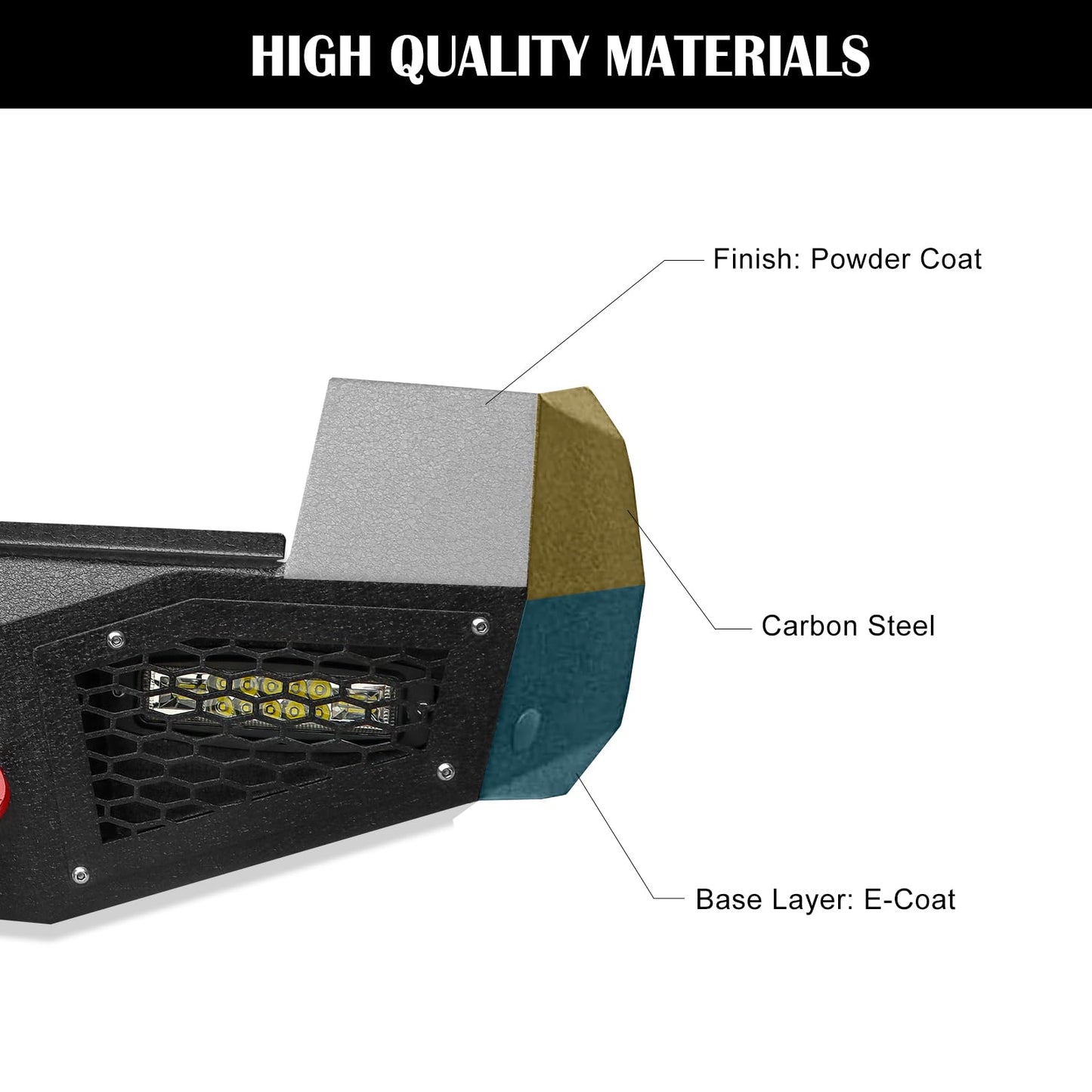 Rear Bumper Compatible with 2016-2023 Toyota Tacoma 3rd Gen with 4 x 18W LED Lights, Paintable Armor & D-rings, Sensor Holes