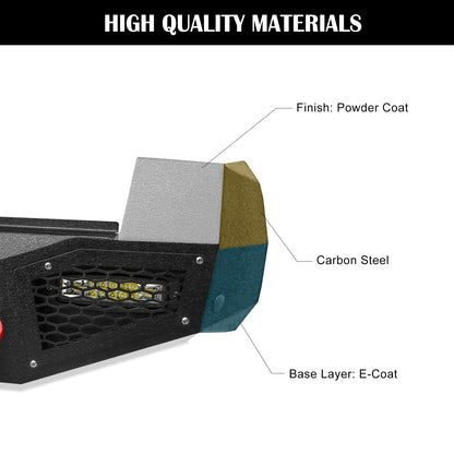 Rear Bumper Compatible with 2016-2023 Toyota Tacoma 3rd Gen with 4 x 18W LED Lights, Paintable Armor & D-rings, Sensor Holes