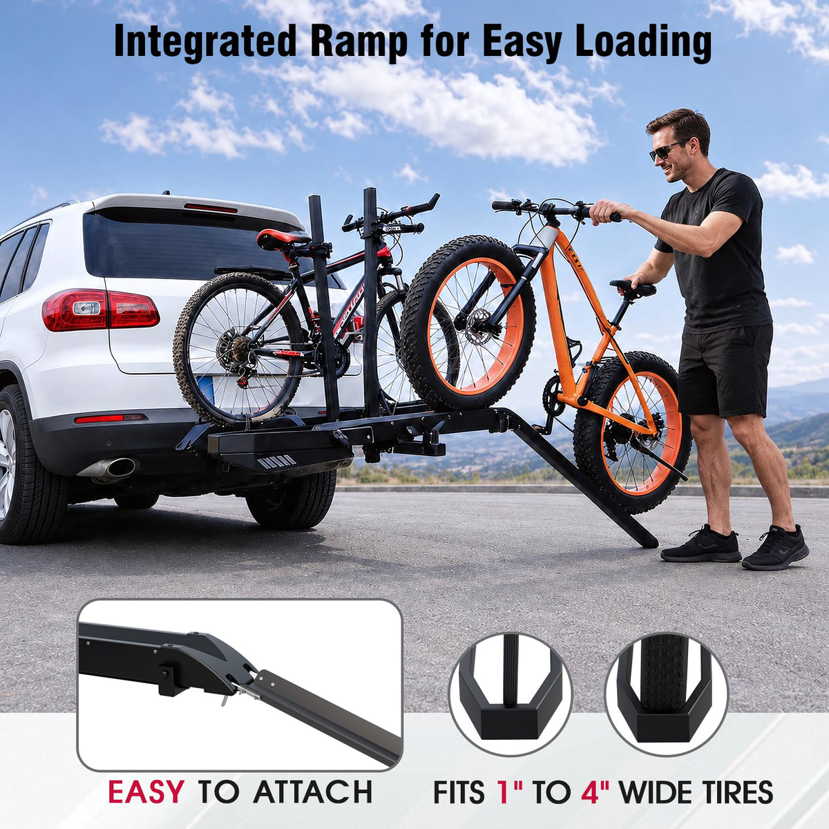 Foldable Hitch Bike Rack for 2 Fat Tire E-Bikes