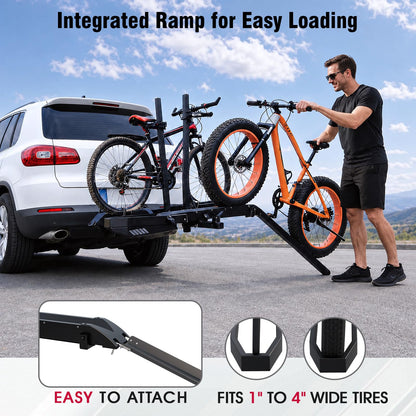 Foldable Hitch Bike Rack for 2 Fat Tire E-Bikes