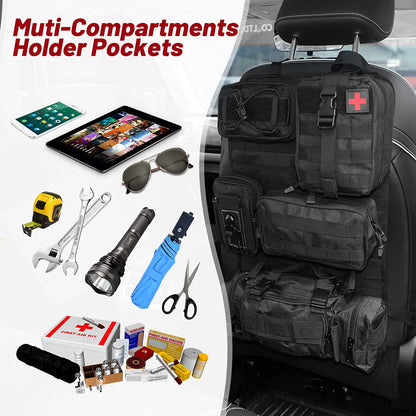 Tactical Seat Back Organizer Storage Hanger Bag with 5 Detachable Molle Pouch fits for All Vehicel