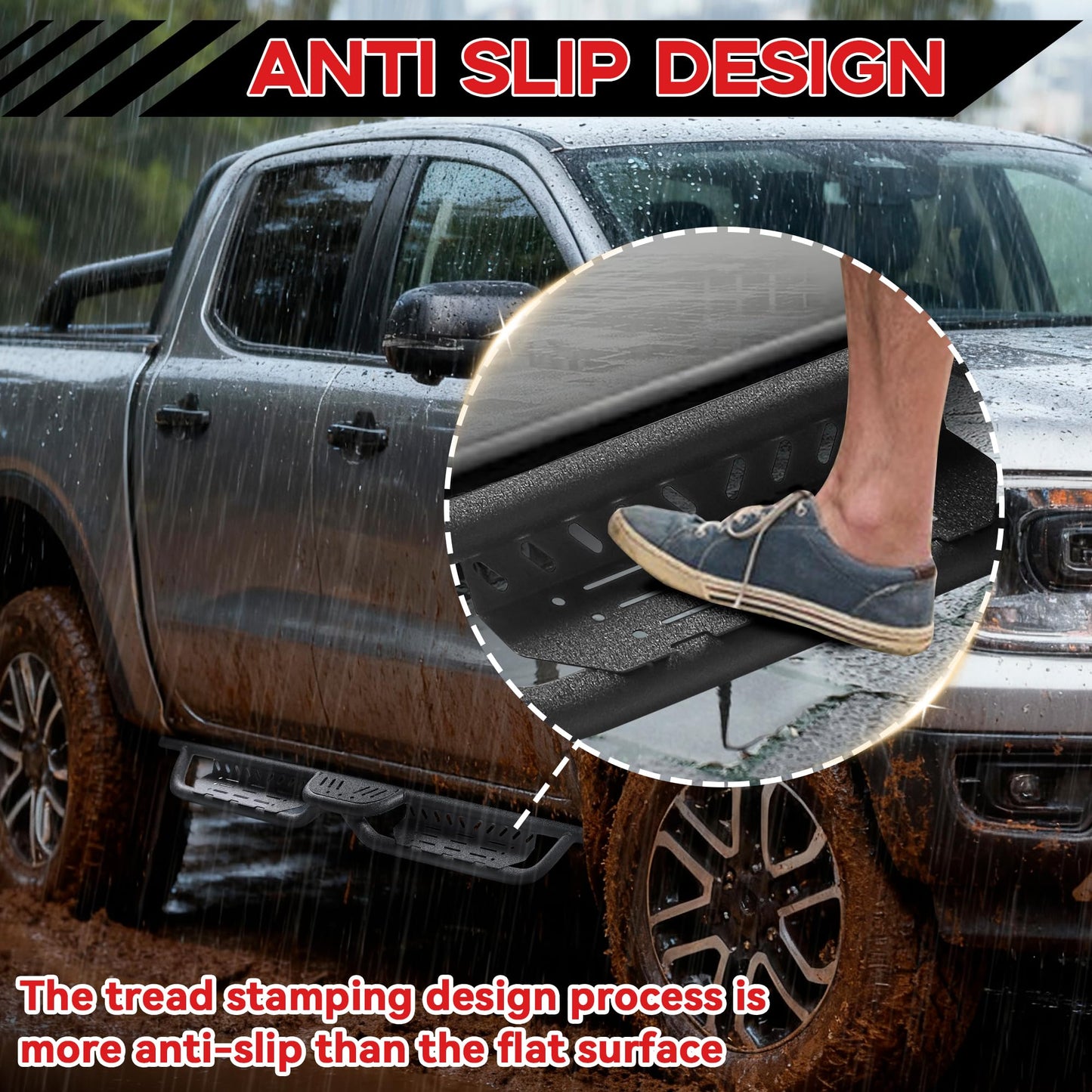 Crew Cab Running Boards Compatible with Ford Ranger 2019-2025 SuperCrew Cab (4 Full Size Doors)