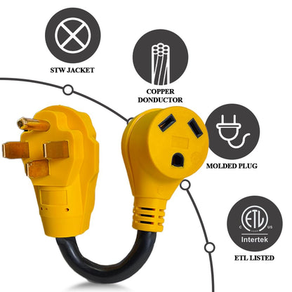12 Inch RV Power Adapter Camper Cord-50amp Male to 30amp Female