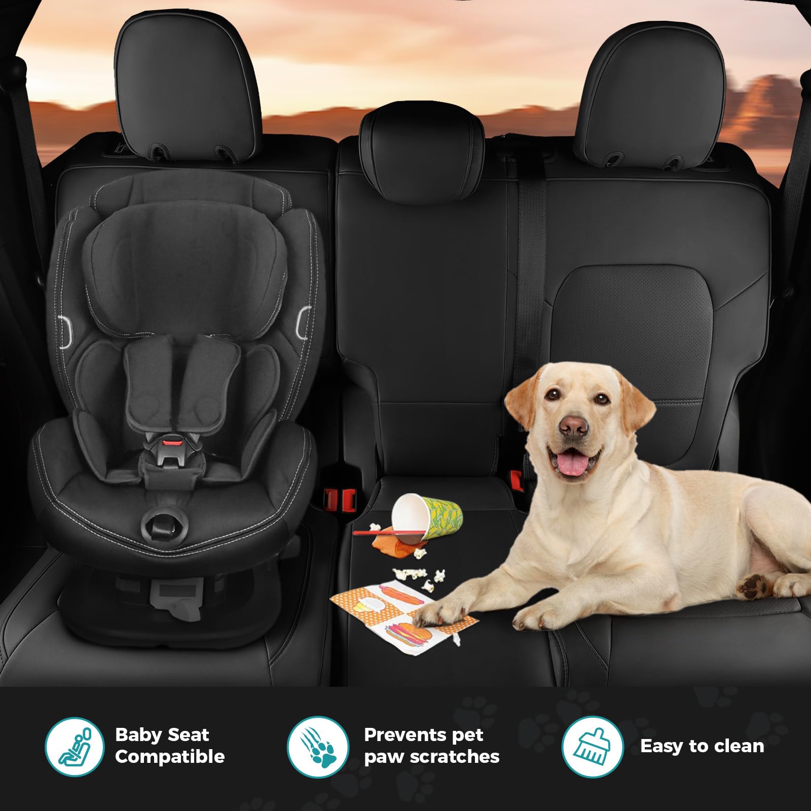 Seat Covers Protector with Backrest and Armrest for Ford Bronco Accessories 2021-2025 4-Door (Black) - OMOTOR