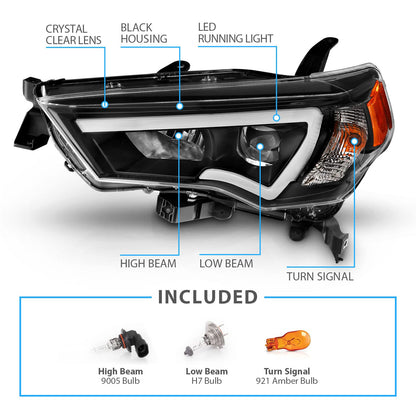 LED Tube Square Projector Headlights Assembly Set For Toyota 4Runner 2014-2023 - OMOTOR