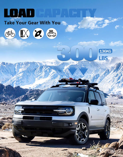 300lb Lockable Roof Rack Cross Bars Compatible with Ford Bronco Sport Base & Bigbend & Outer Banks & Badlands & First Edition 2021-2026