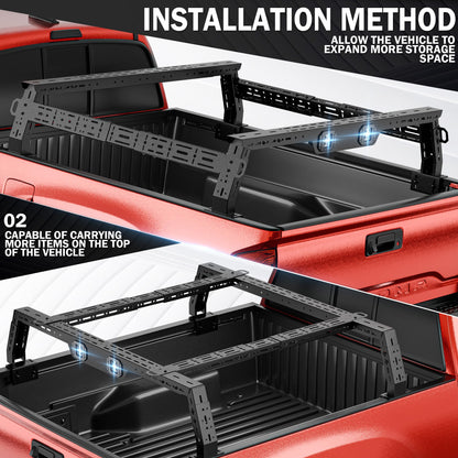 Adjustable 11-13" High Bed Racks Compatible with Tacoma/Ram 1500/ Tundra/Silverado & Sierra 1500/ F150/ Gladiator JT/Titan/Frontier/Canyon/Ranger