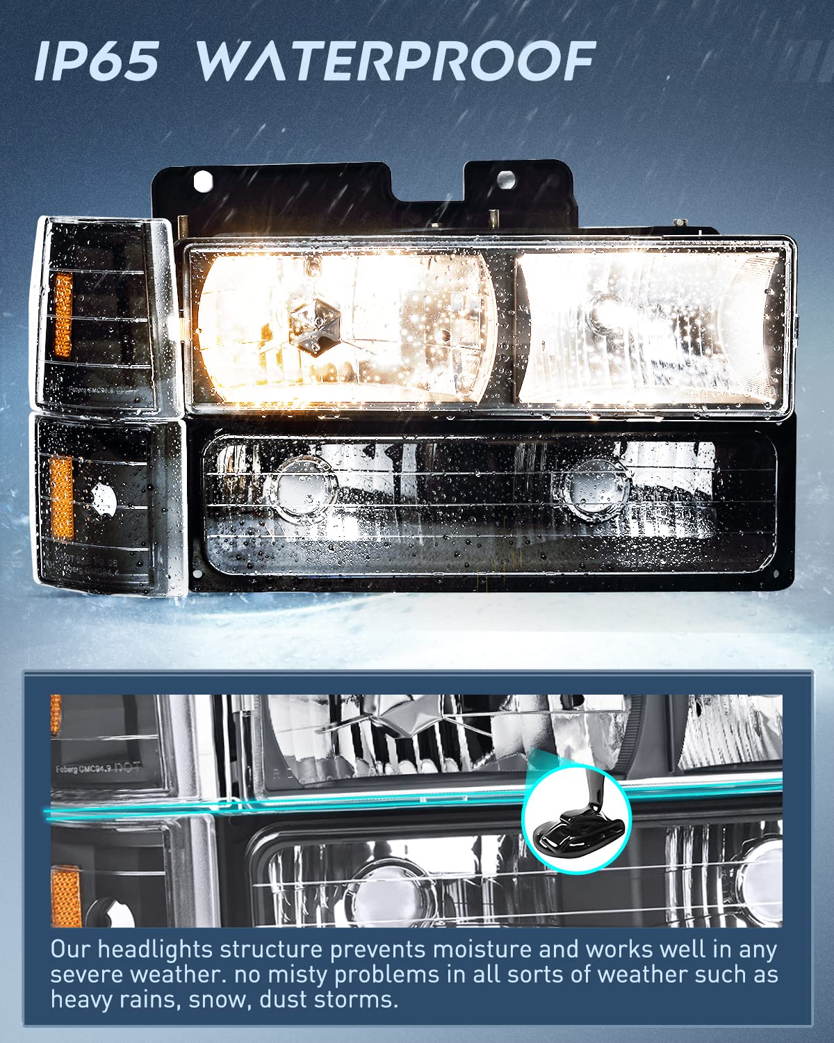 Headlights for 1994-1998 GMC C/K 1500 2500 3500 Sierra; for 94-99 GMC C/K 1500 2500 Suburban Yukon Headlight Assembly 94 95 96 97 98 Headlamp+Corner Side Marker Lights+Bumper Signal Lights - OMOTOR