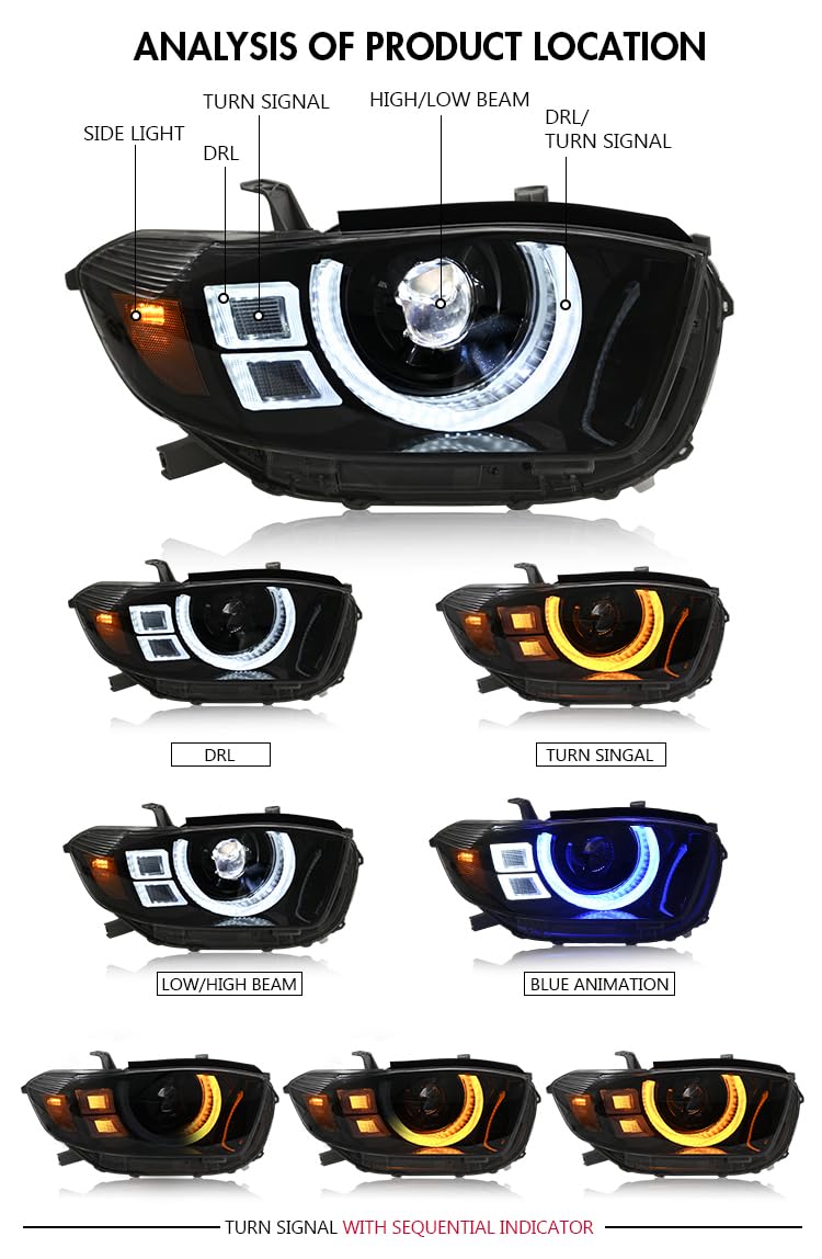 Mods Headlights for Toyota Highlander 2008-2010