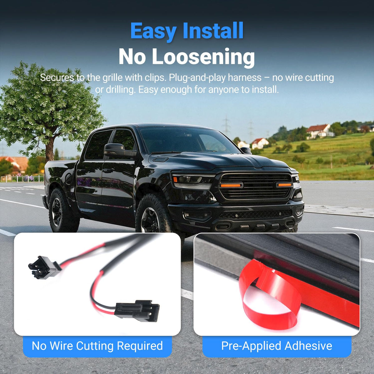 LED Front Grille Lights Compatible with 2019-2024 Dodge RAM 1500 Big Horn/Tradesman/Laramie