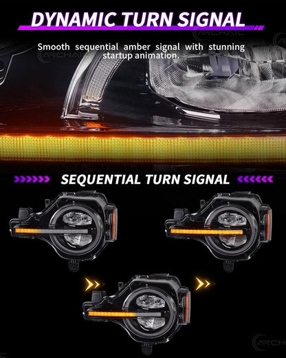 LED Headlights Assembly with Amber/White DRL, Sequential Turn Signal Front Light for Ford Bronco 2021-2025