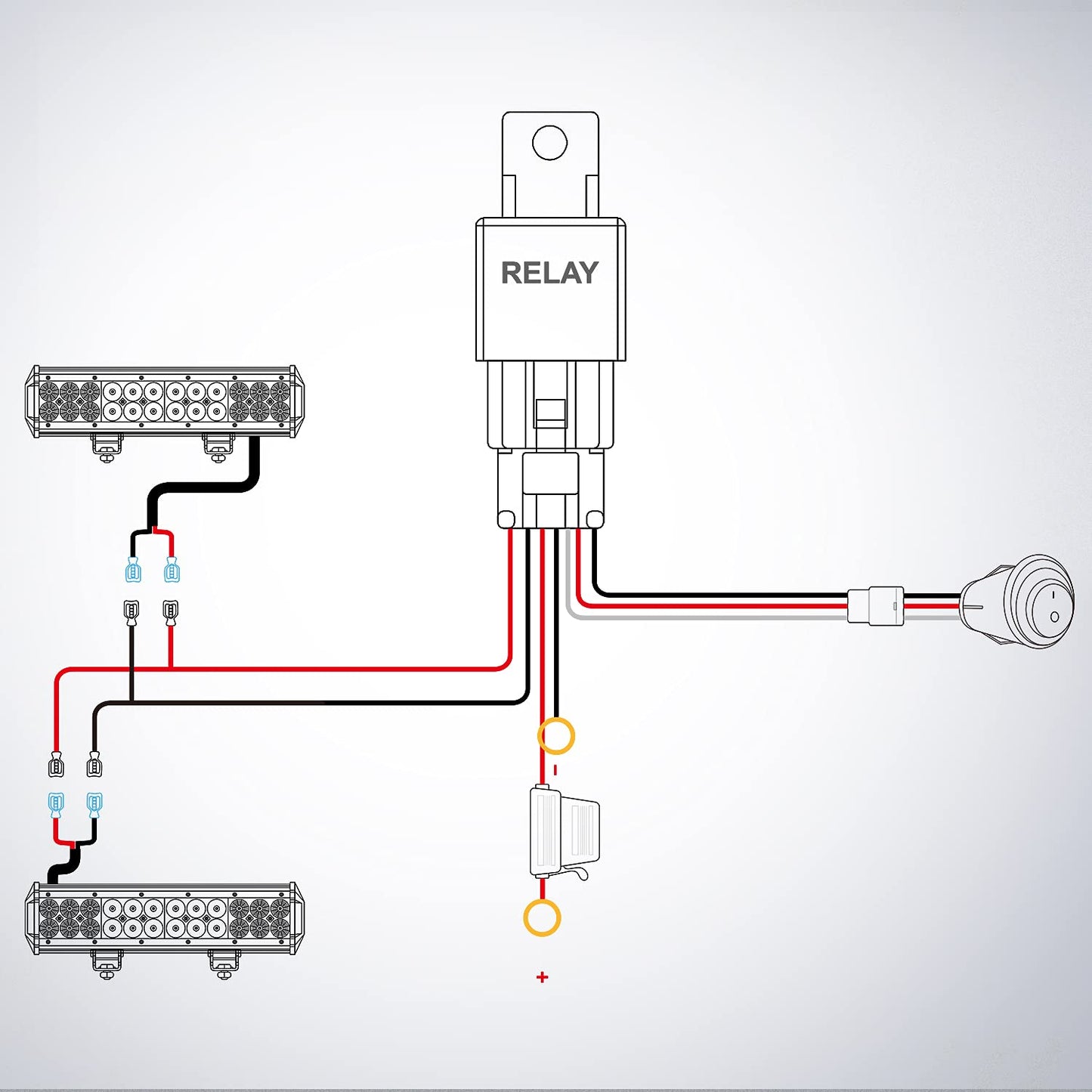 LED Light Bar Wiring Harness Kit - 2 Leads 12V On Off Switch Power Relay Blade Fuse for Off Road Lights LED Work Light