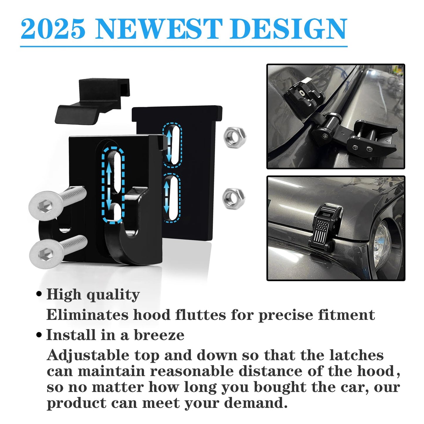Aluminum Hood Latches Catch Kit Compatiable with Jeep Wrangler JK JKU 2007-2018 Sahara Freedom Sports Rubicon & Jeep Wrangler JL JLU 2018-2025 & Gladiator JT 2020-2025