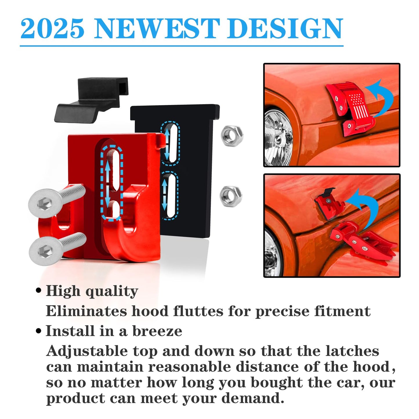 Aluminum Hood Latches Catch Kit Compatiable with Jeep Wrangler JK JKU 2007-2018 Sahara Freedom Sports Rubicon & Jeep Wrangler JL JLU 2018-2025 & Gladiator JT 2020-2025