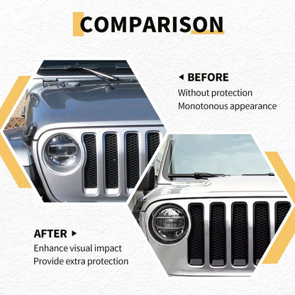 Grille Inserts Headlight Covers Set Fits for Jeep (2018-2023) Wrangler JL JLU(Sport/Sport S) - OMOTOR