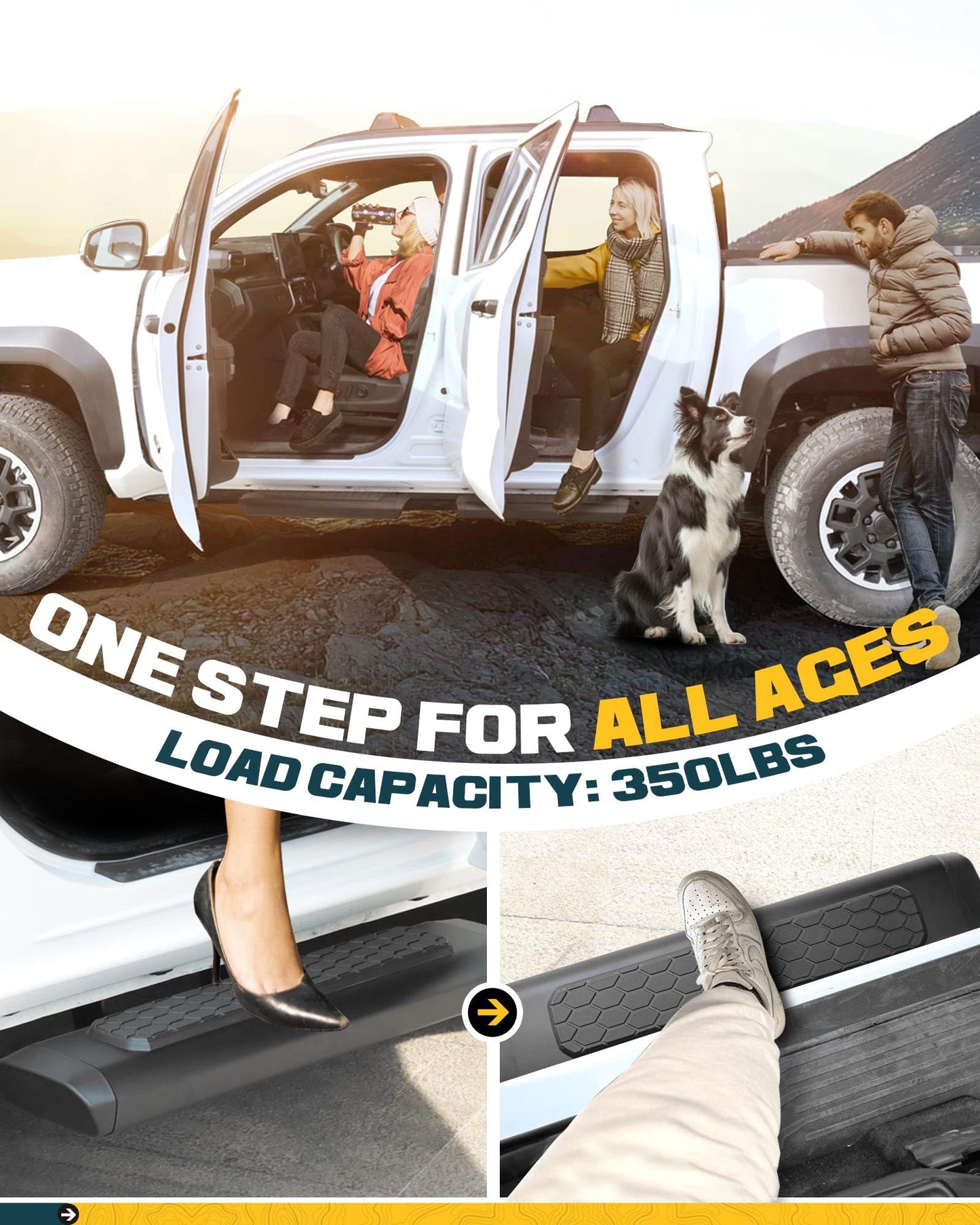 Aluminum Side Steps Fit for 2024 - 2026 Toyota Tacoma Double Cab (Front & Rear Door)