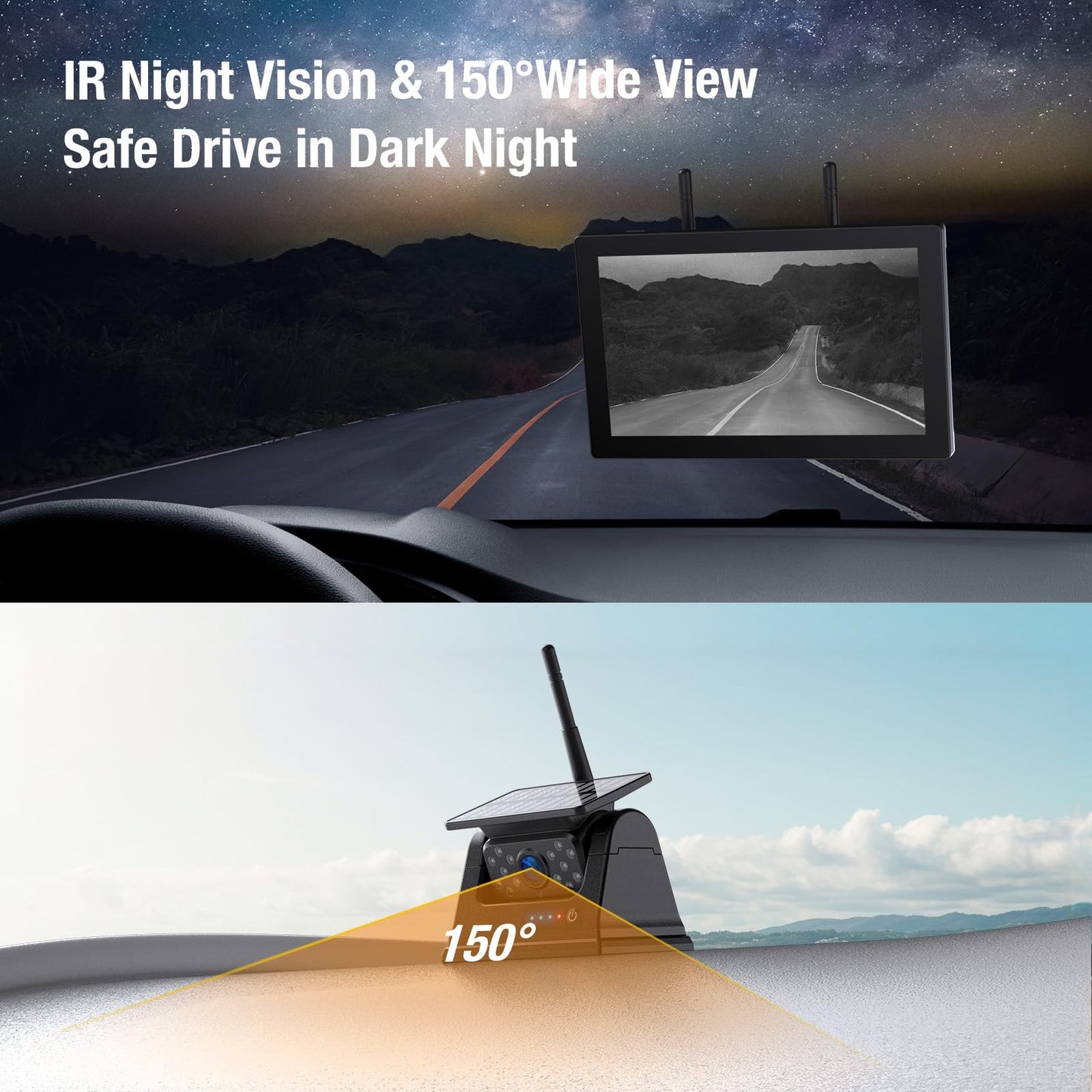 WiFi Magnetic Solar Wireless Backup Camera For Truck RV Trailer Car