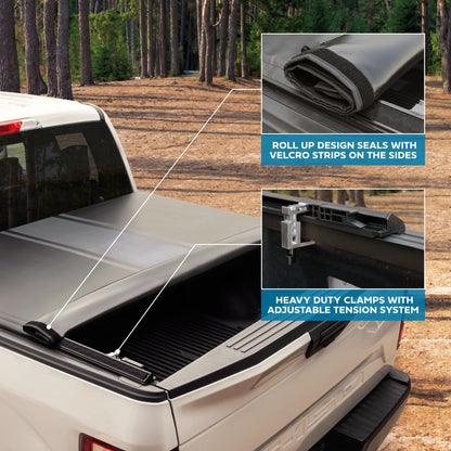 5.5 ft  Soft Roll-Up Truck Tonneau Cover for Ford F-150 2015-2025 - OMOTOR