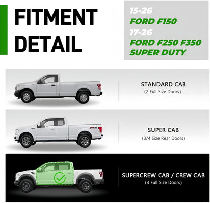 Running Boards For 2015-2026 Ford F-150 Super Crew Cab and 2017-2026 Ford F250 F350 Super Duty Crew Cab (For Vehicles with 4 Full Size Doors)