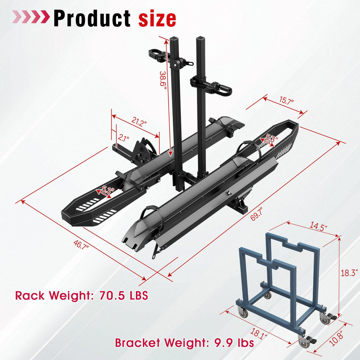 Foldable Hitch Bike Rack for 2 Fat Tire E-Bikes