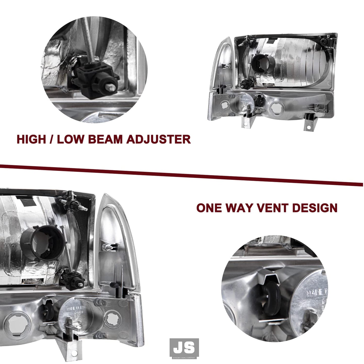Headlight Assembly Compatible with 1999-2004 Ford F-250 F-350 F-450 F-550 Super Duty/2000-2004 Ford Excursion Headlamp(Chrome Housing with Amber Reflector)