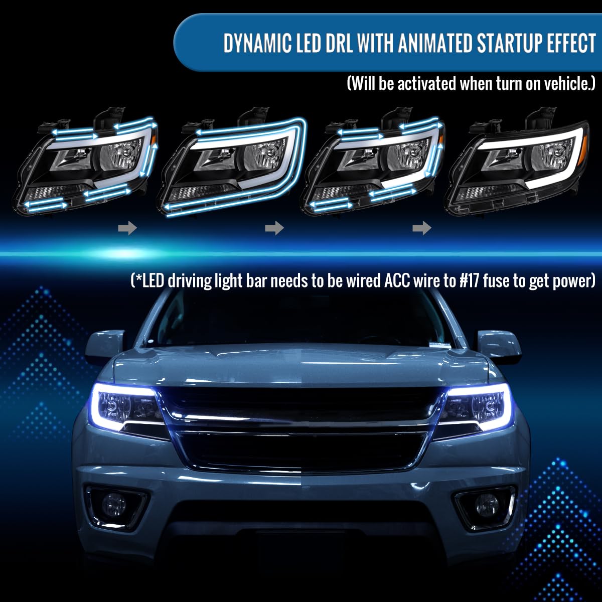 Chevy Colorado LED Tube Headlights Assembly Pair