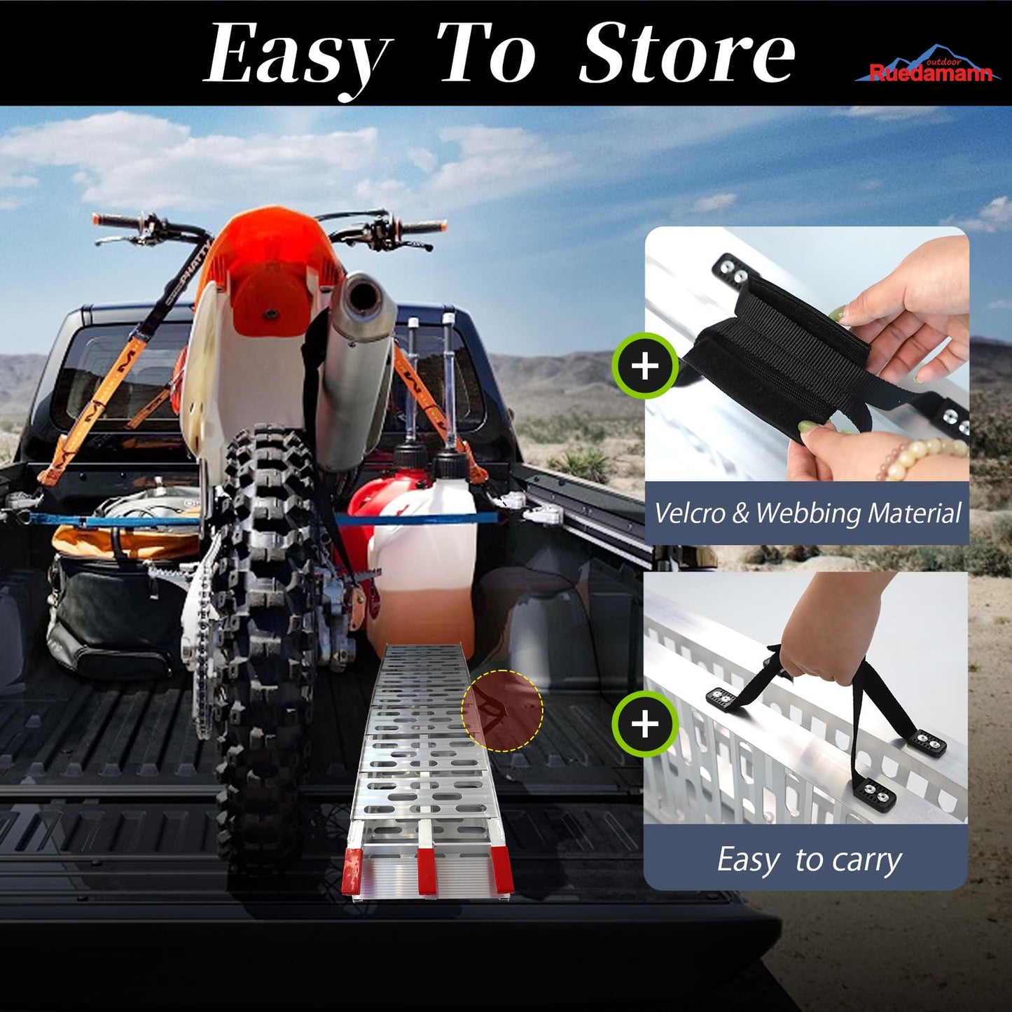 7.5FT Aluminum Motorcycle Ramp, 750 lbs Capacity for ATV, Motorcycle, Lawn Mower, Dirt Bike, Load Straps Included, 1 PC