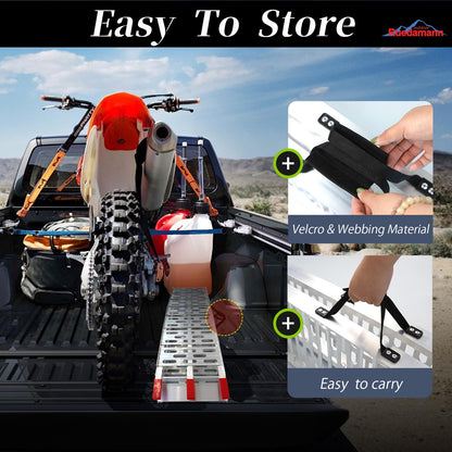 7.5FT Aluminum Motorcycle Ramp, 750 lbs Capacity for ATV, Motorcycle, Lawn Mower, Dirt Bike, Load Straps Included, 1 PC